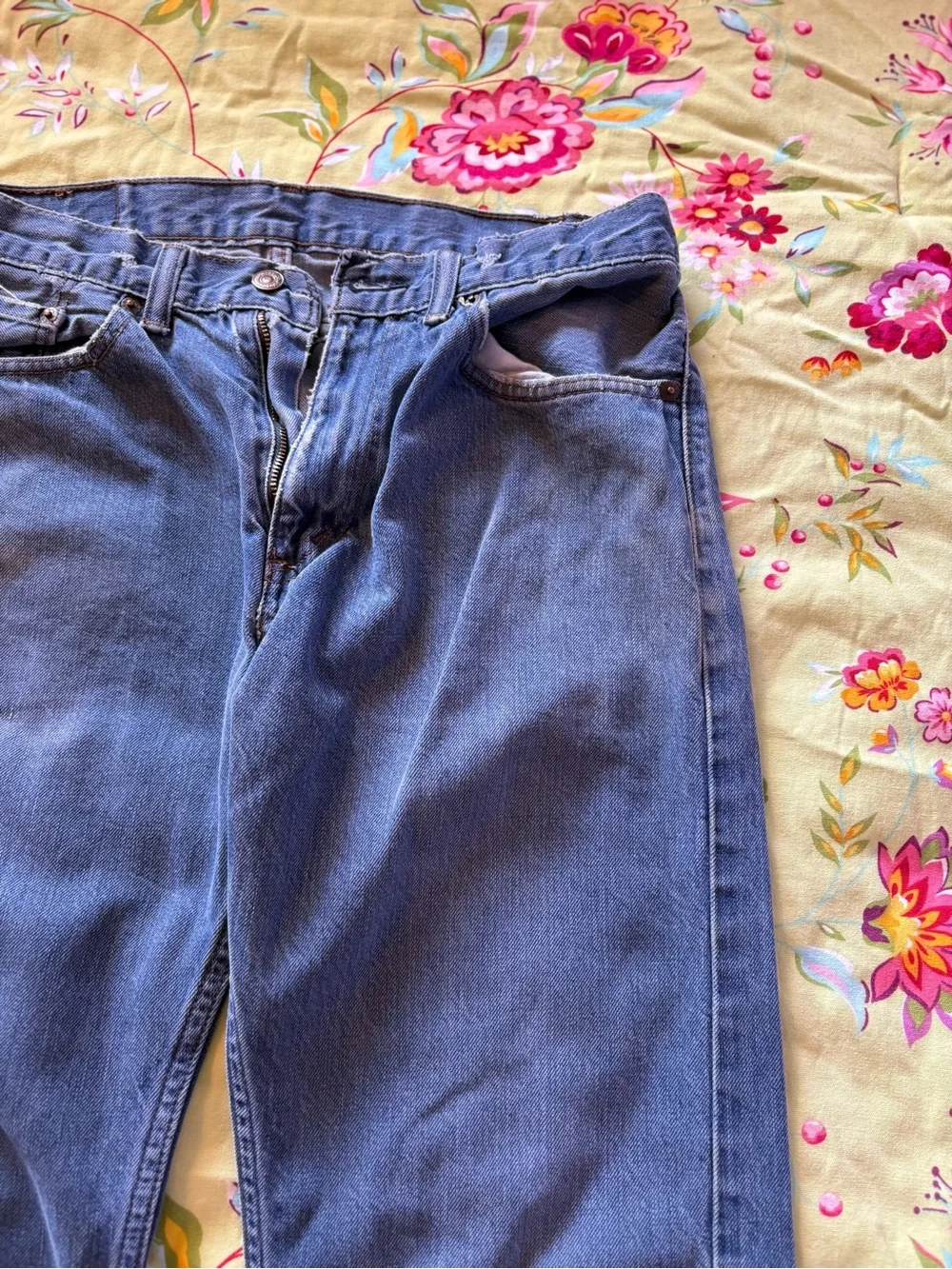 Levi's 505 Blue Regular Straight Medium Wash Blank Tab Jeans 32 x 32 Y2K 90s